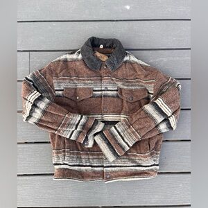 Vintage Woolrich Blanket Coat Men Southwest Aztec Wool Jacket Striped Size M USA